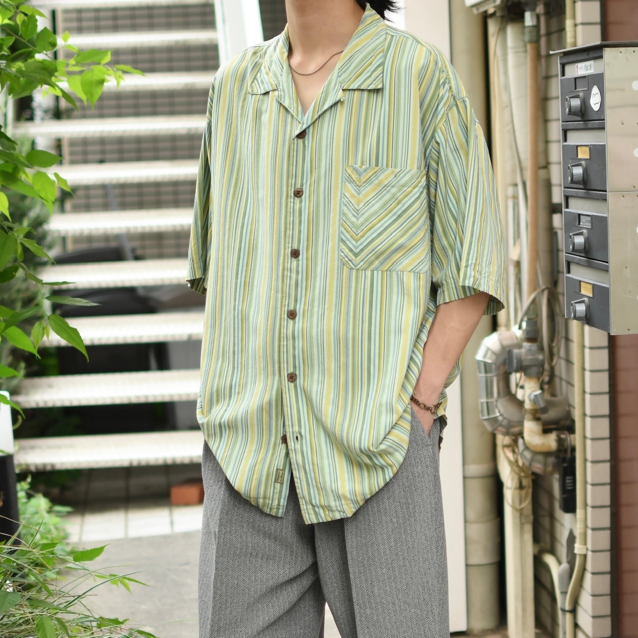 tommy bahama multi stripe silk open collar shirt