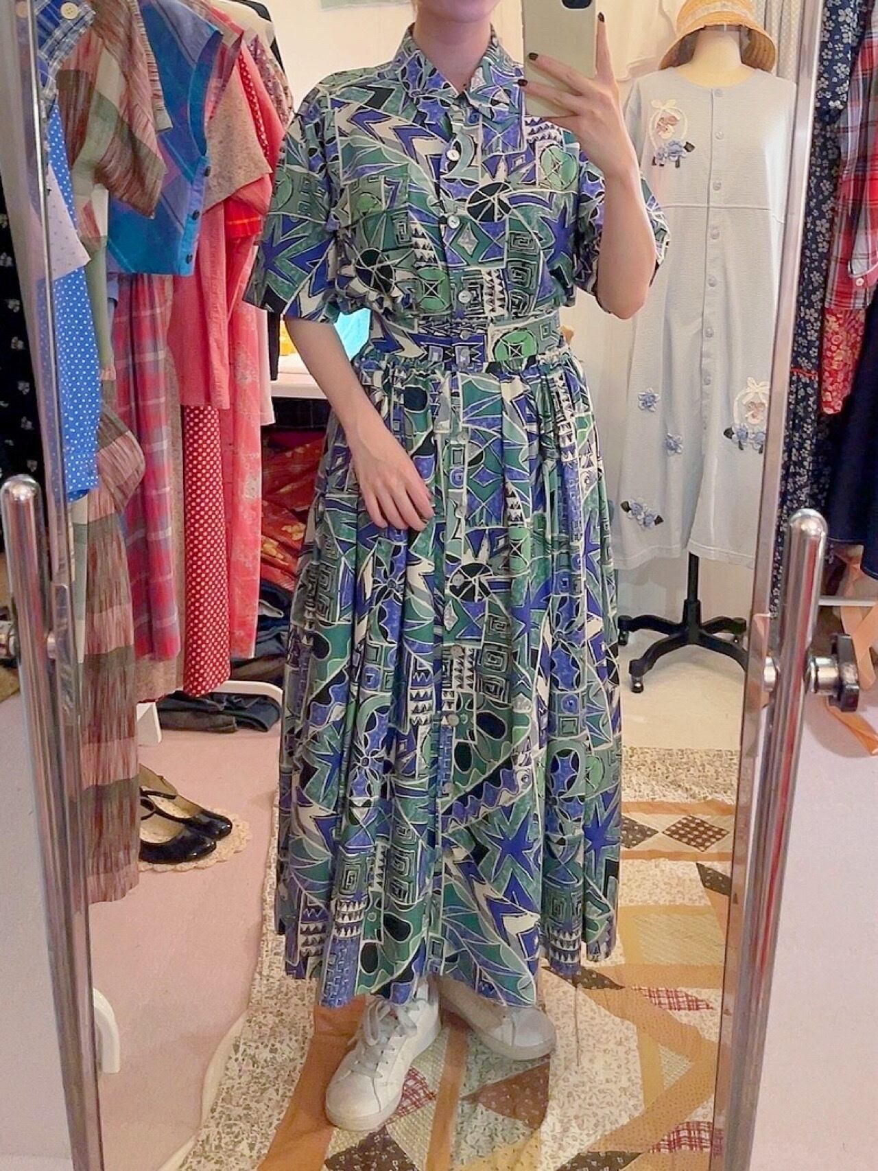 geometric front button one-piece