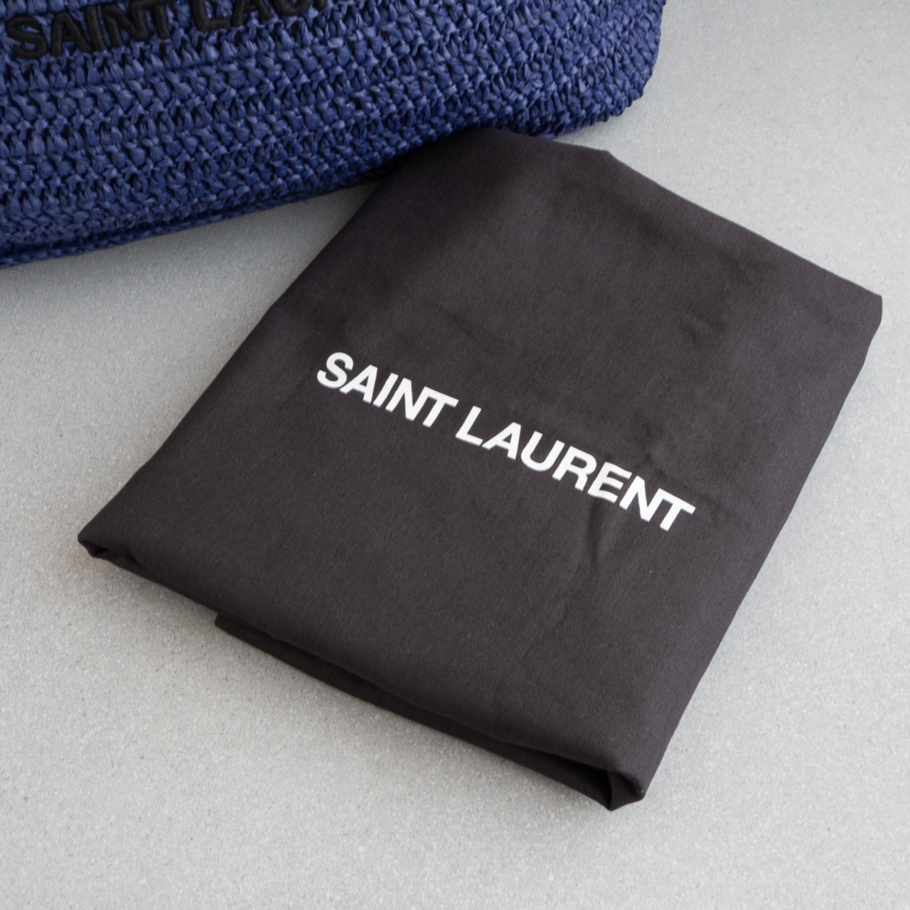 サンローラン リヴゴーシュ トートバッグ ラフィア ブルー ブラック SS22