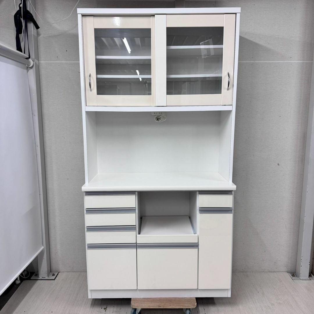 23660 3枚ガラス扉キッチンボード 食器棚 幅90cm グランデ ◇大阪市内