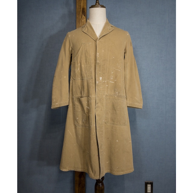 【1940-50s】"British Work" Cotton Drill Painted Work Coat with Changed Buttons