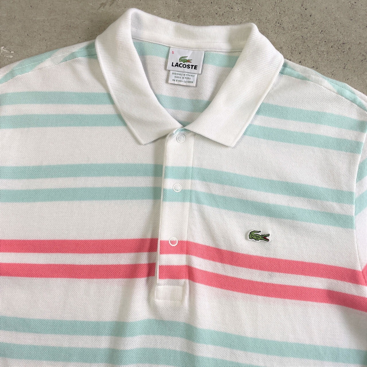 90年代 LACOSTE ラコステ 鹿の子 マルチボーダー ポロシャツ メンズL 