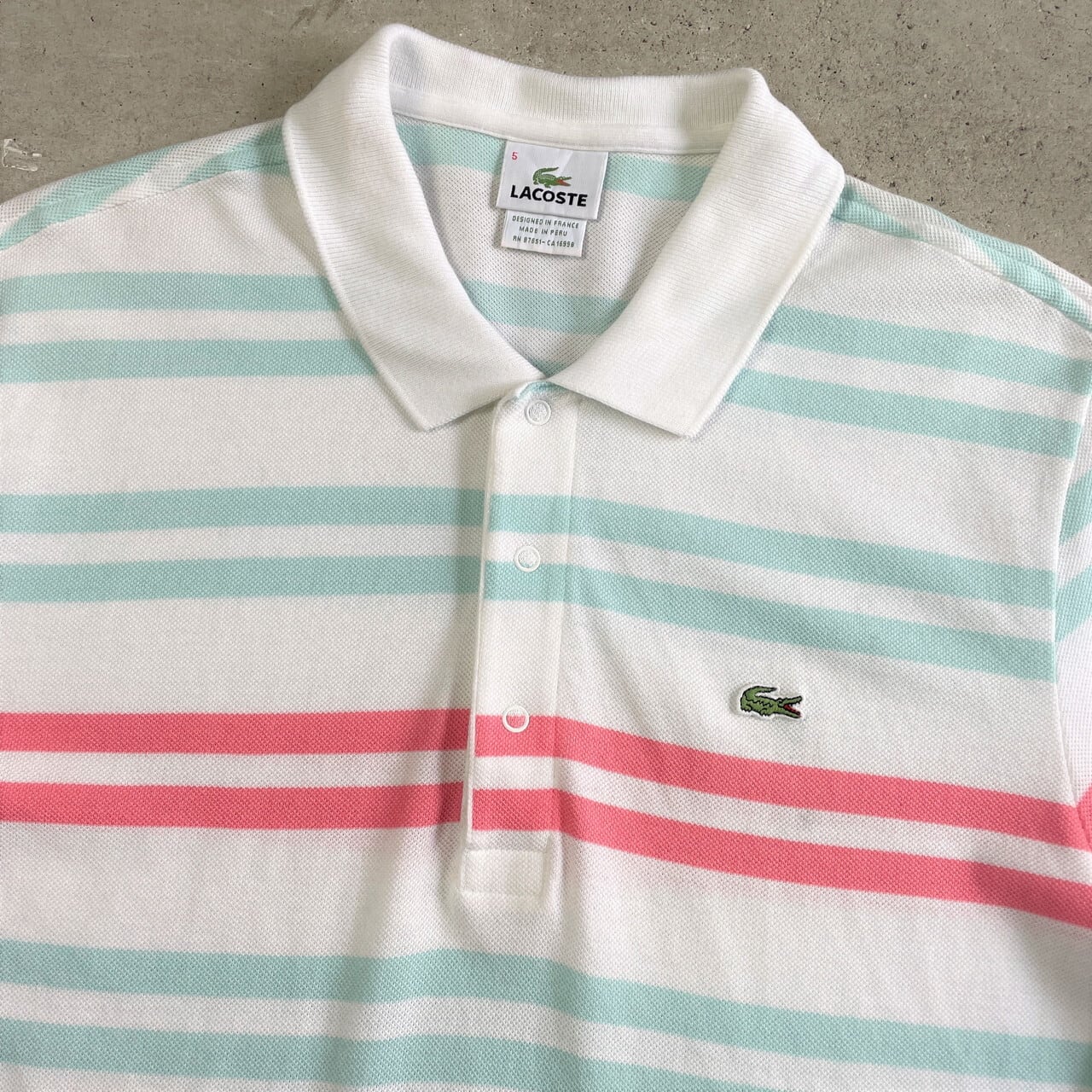 90年代 LACOSTE ラコステ 鹿の子 マルチボーダー ポロシャツ メンズL 