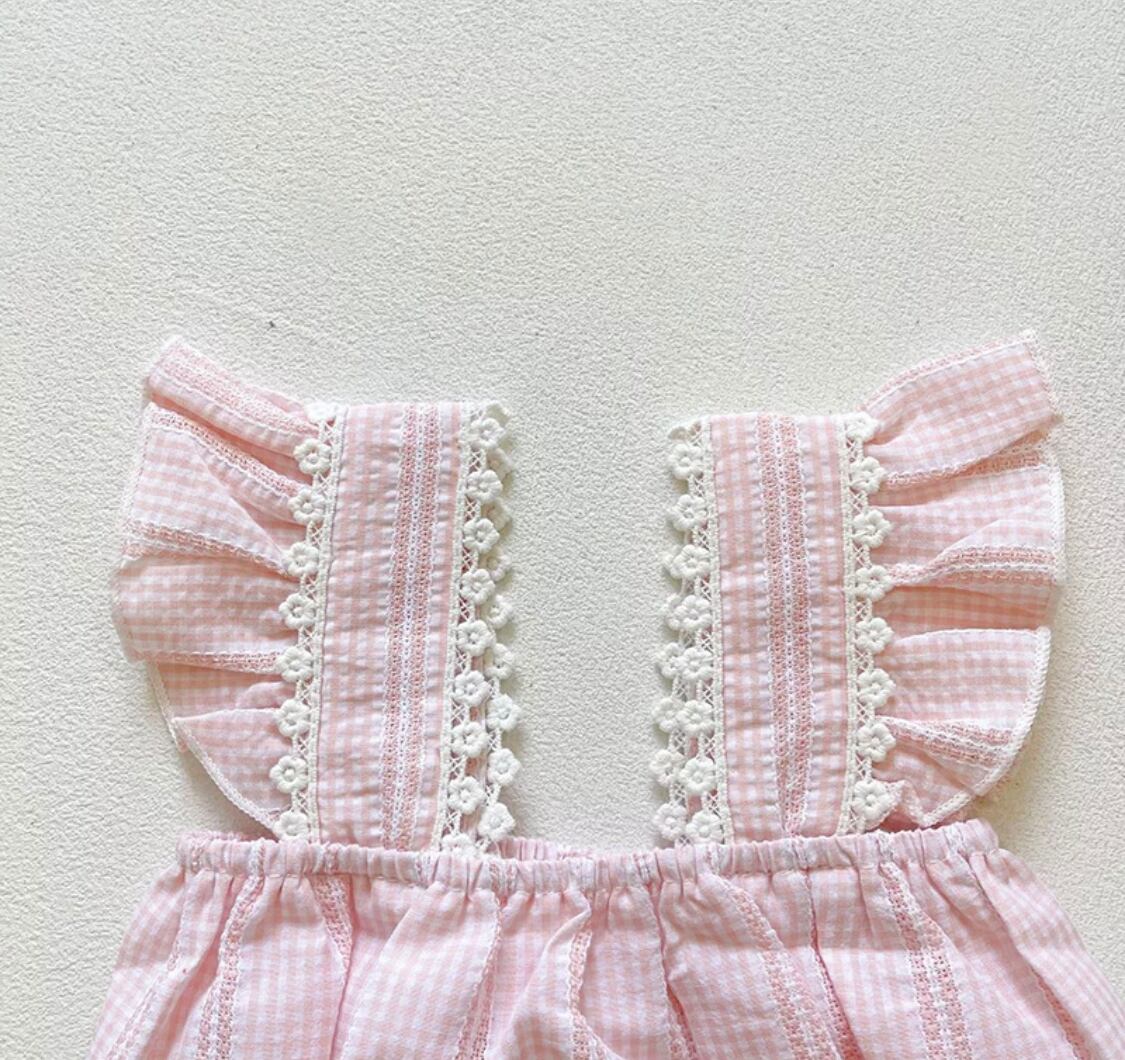 フリル刺繍ロンパース》》》》》女の子 ピンク ボディスーツ 夏 セット かわいい 海外子供服 プチプラ