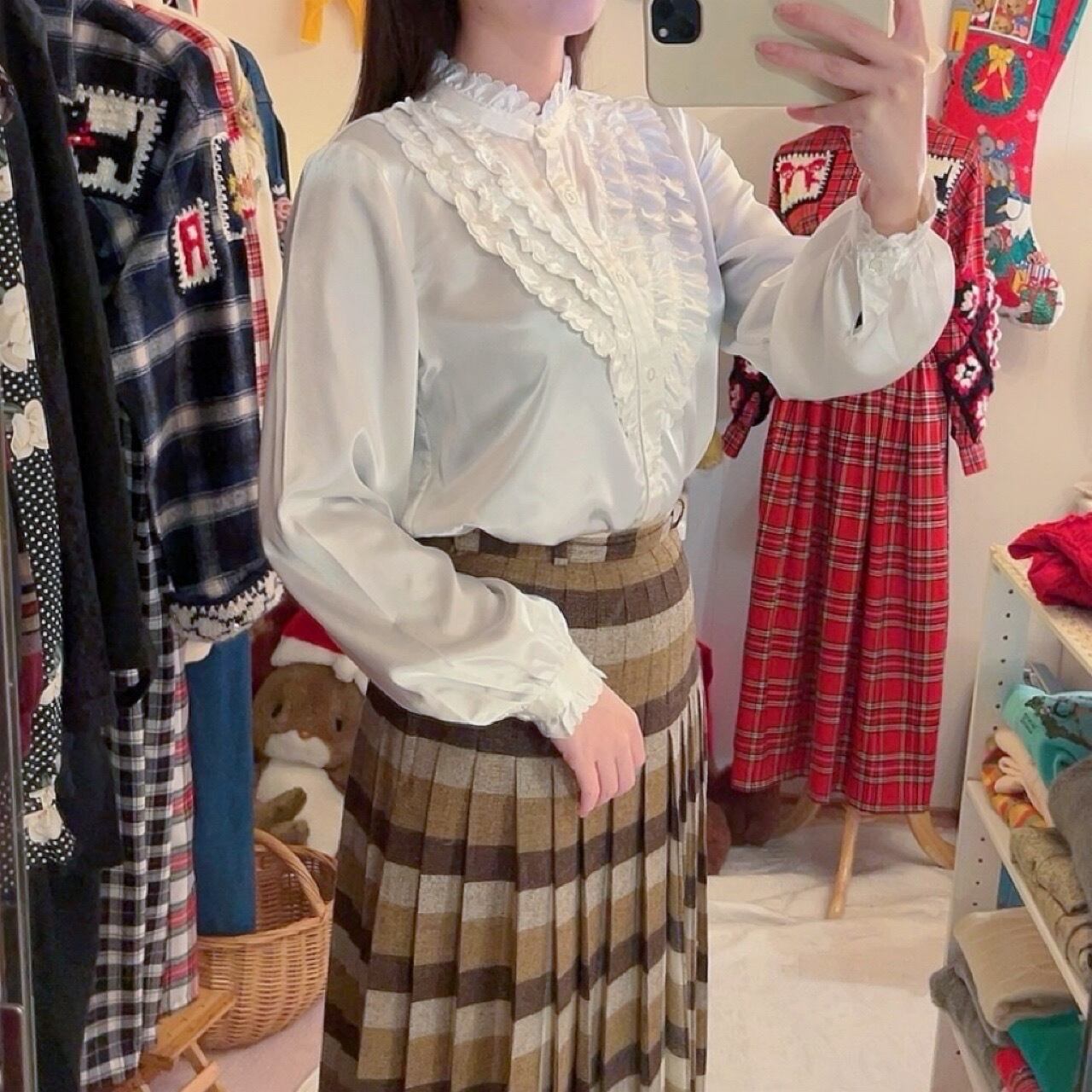 white frill stand collar blouse