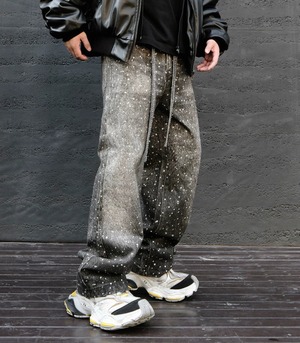 rhinestone wide  black denim