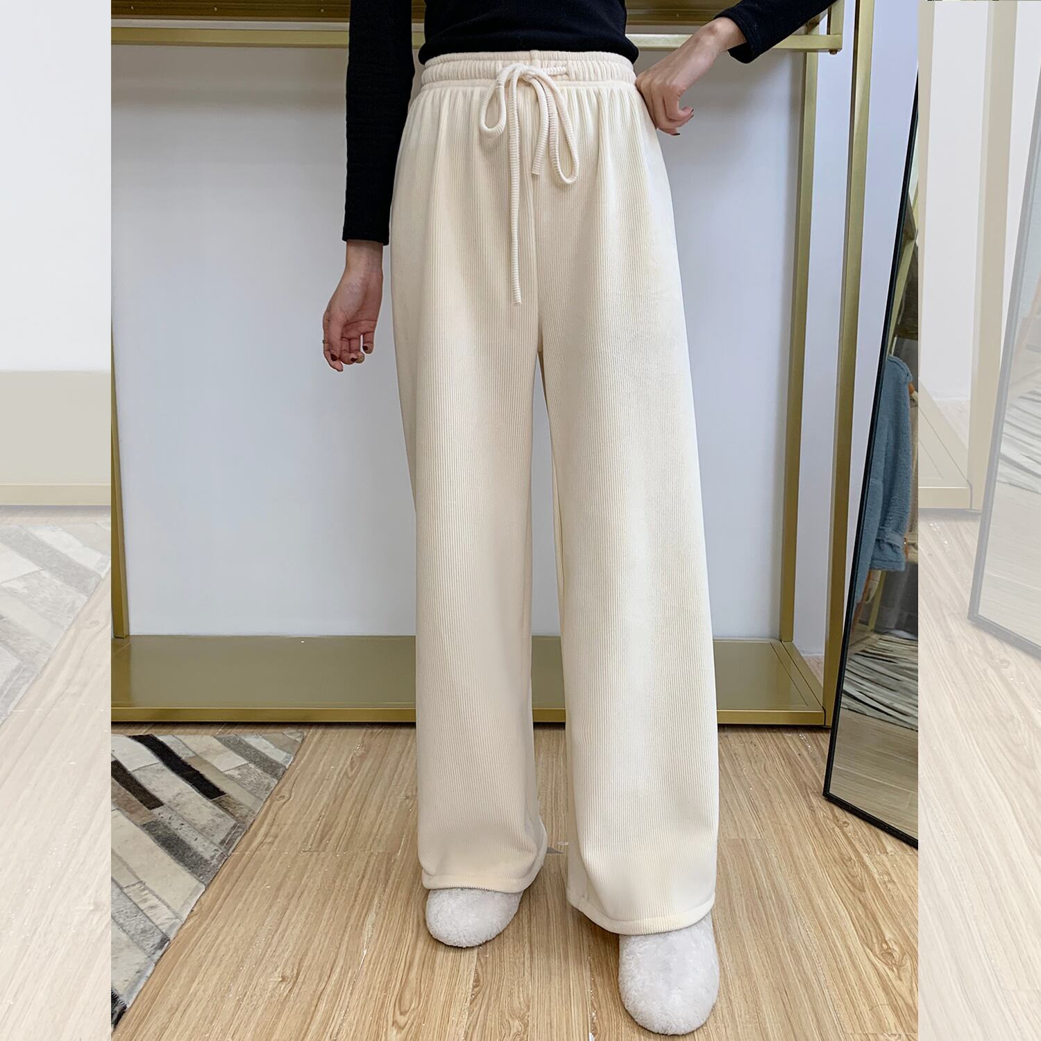 ハイウェストベルベットパンツ レース レースアップ 6Du_Shop_Women1959434505