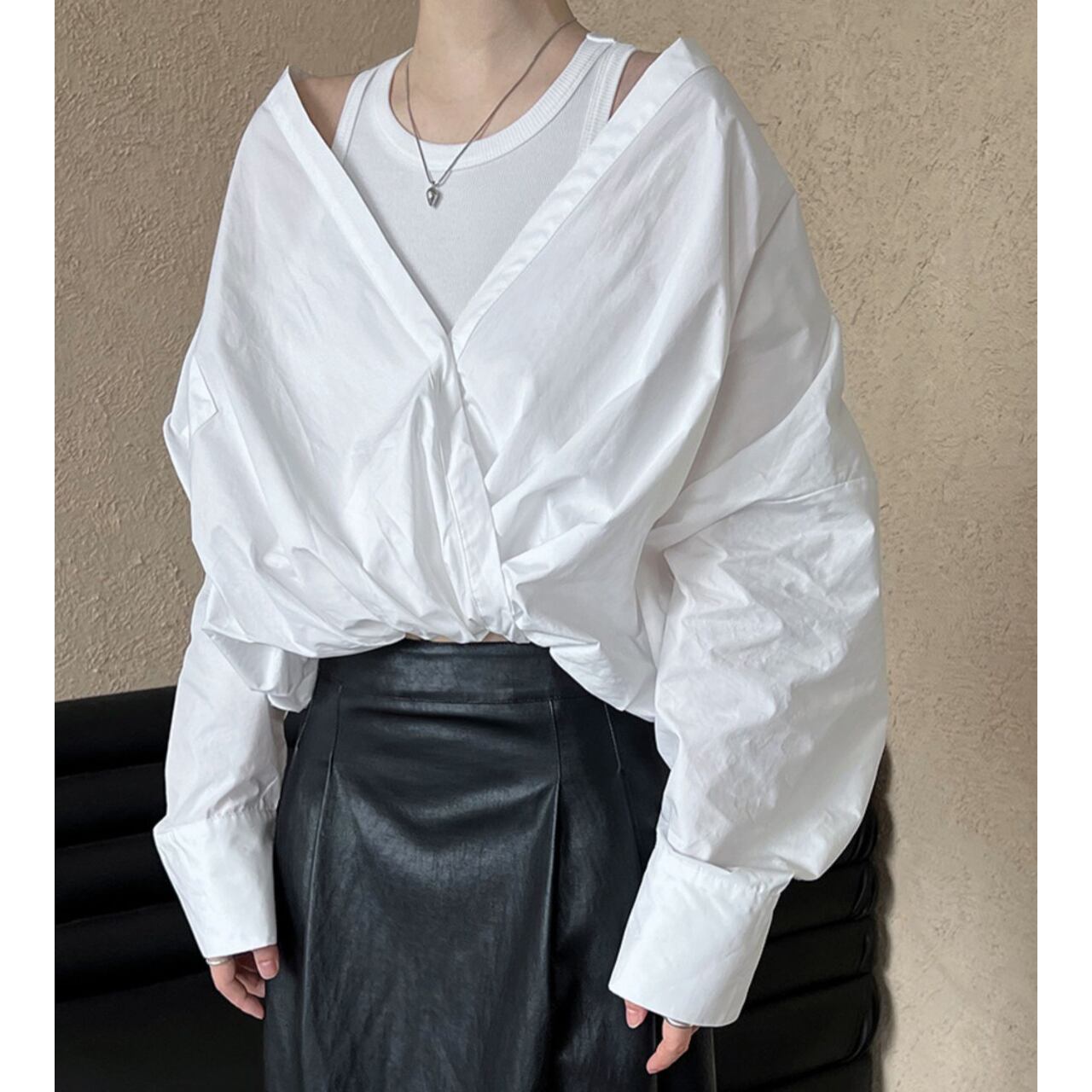 ツーピース風ドッキングショートシャツ a0389