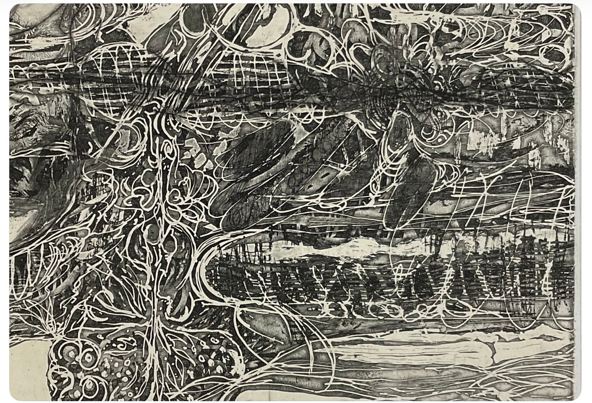 歴史的シーンの木版画 エッチング Green land ,intaglio print with frame 緑地 銅版画 エッチング
