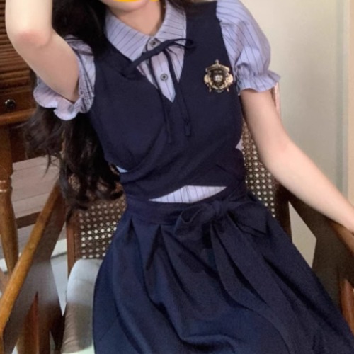 クロスリボンストライプレイヤード風ワンピ ・78445