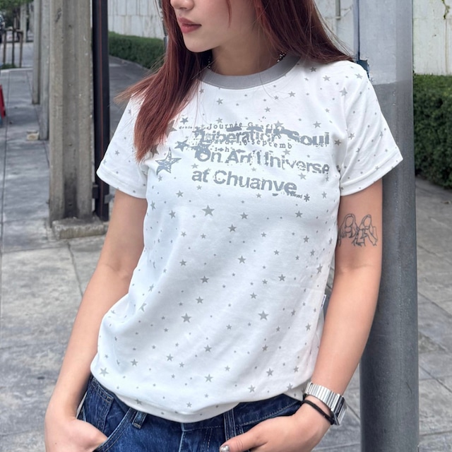 star print white short-sleeve tee　スタープリントホワイト半袖ティー　J2066