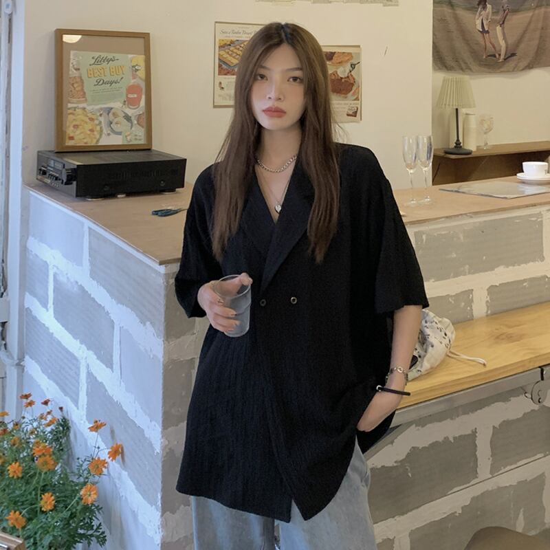 ブラックシャツ サマースタンダードスタイルトップス レトロ 夏物 試着室164721820