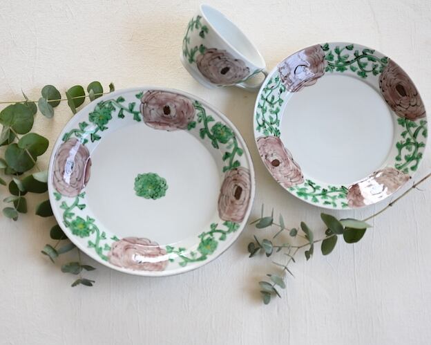 村田菜穂美『楕円リム盛皿 ラナンキュラス ピンク』2104130001666