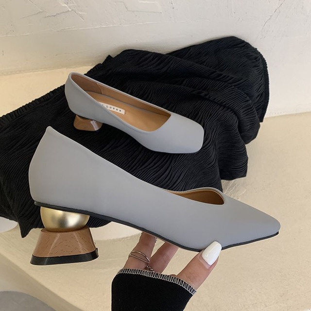 スクエアートゥーヒールデザインパンプス　200971