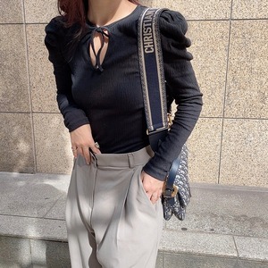 Puff shoulder ribbon tops /Black(即納商品)