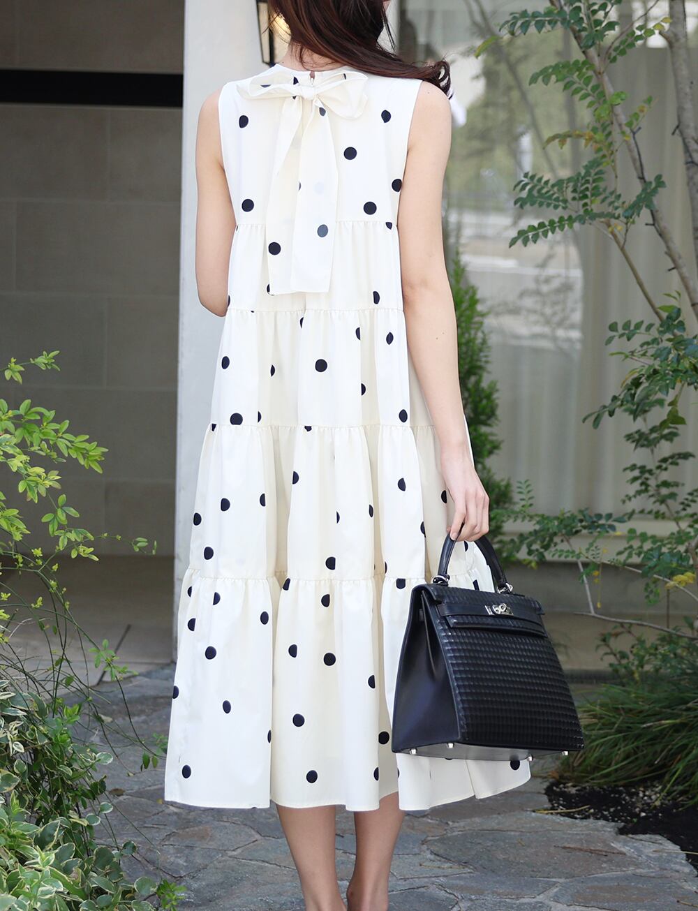 バックリボンティアードワンピース Dot Ivory | amin pur
