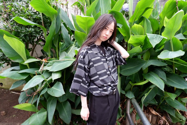 [XL] Black Pattern Open Collar Shirt | 黒 総柄 開襟 シャツ