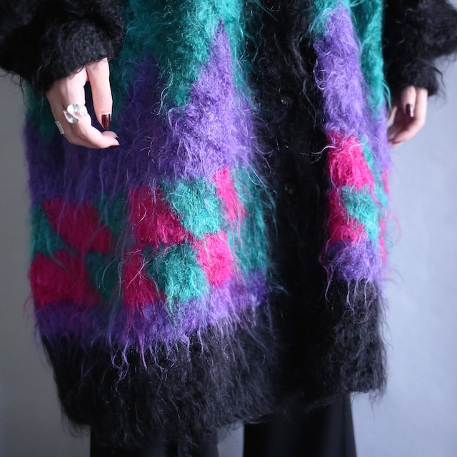 "mokemoke" psychedelic poison color pattern knit coat jacket