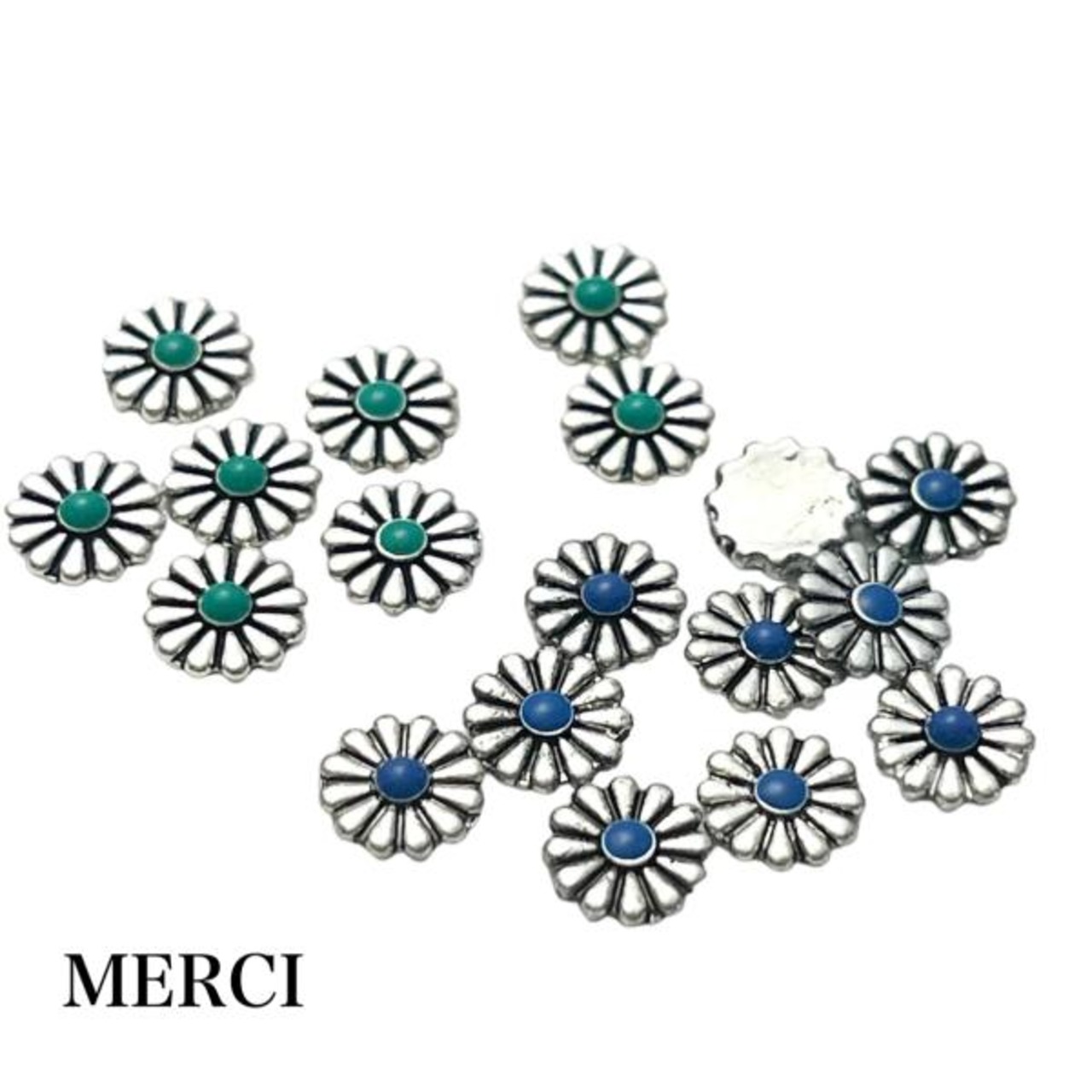 【2個】フラワーコンチョネイル/レジン/パーツ/ターコイズ