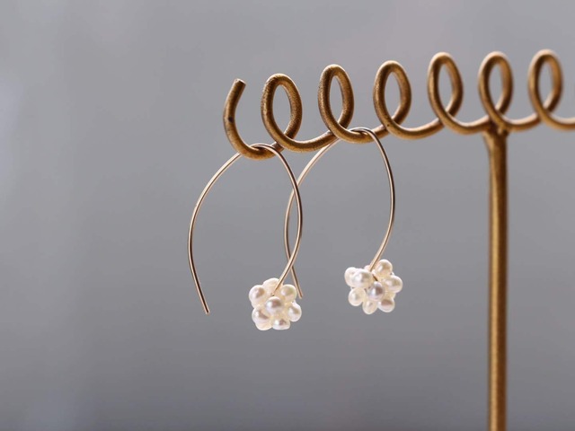 14kgf-minimalist marquise petit pearl pierced earrings