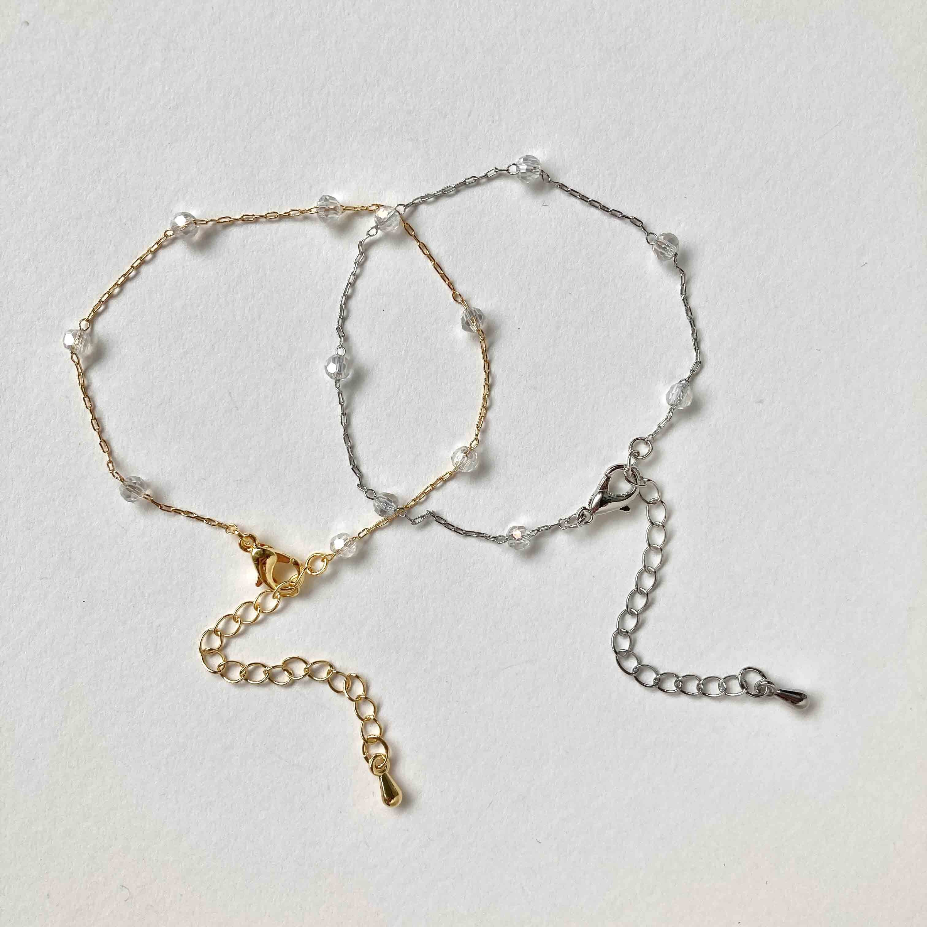 等間隔クリアビーズ付きオーバルチェーンのブレスレット ※セール対象外