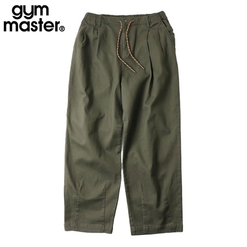gym master ジムマスター 10oz ストレッチデニム＆ツイル ツータックテーパードパンツ メンズ イージーパンツ ゆったり ウエストゴム＆紐 G833722 オリーブ