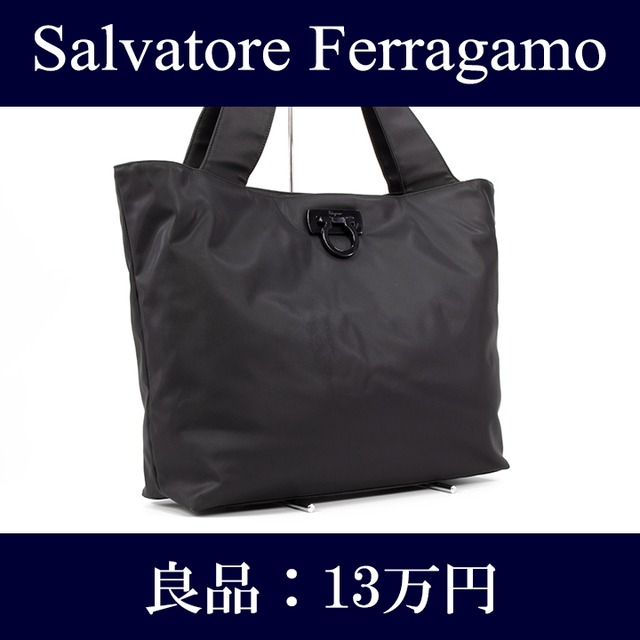 【限界価格・送料無料・良品】Ferragamo・フェラガモ・トートバッグ(ガンチーニ・人気・A4・メンズ・男性・女性・黒・ブラック・鞄・J008)