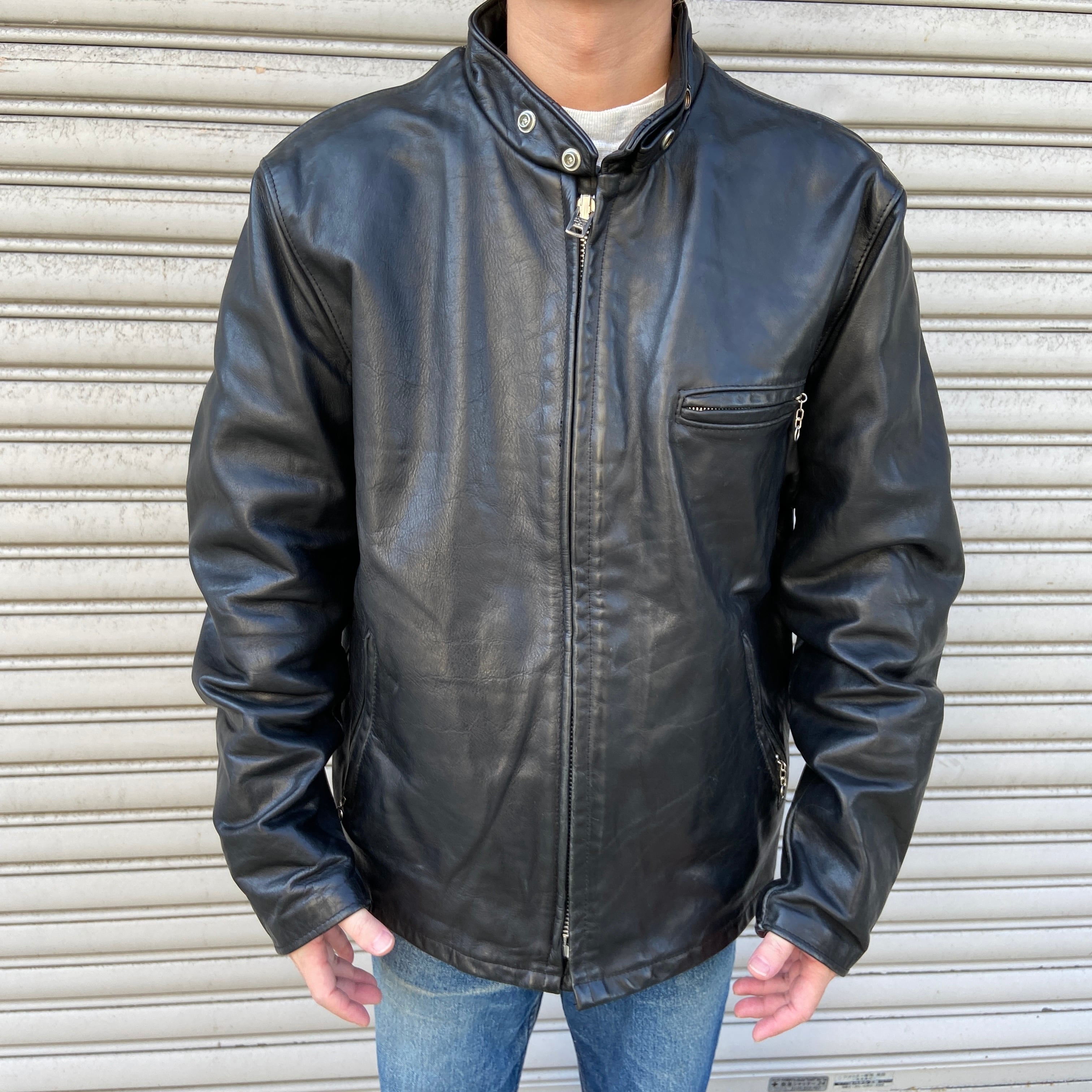 Schott 641 シングルレザーライダースジャケット 牛革 本革 黒 L