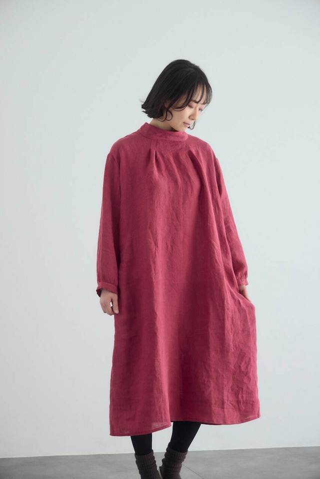 【限定製造】フレンチリネン襟付ロングワンピース