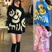 3カラー ニット スマイリー ニコちゃんマーク セーター トップス プルオーバー クルーネック ゆったり ルーズ 長袖 レトロ 大人可愛い ガーリー カジュアル