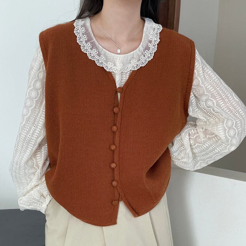 V-neck loose knit vest m0494