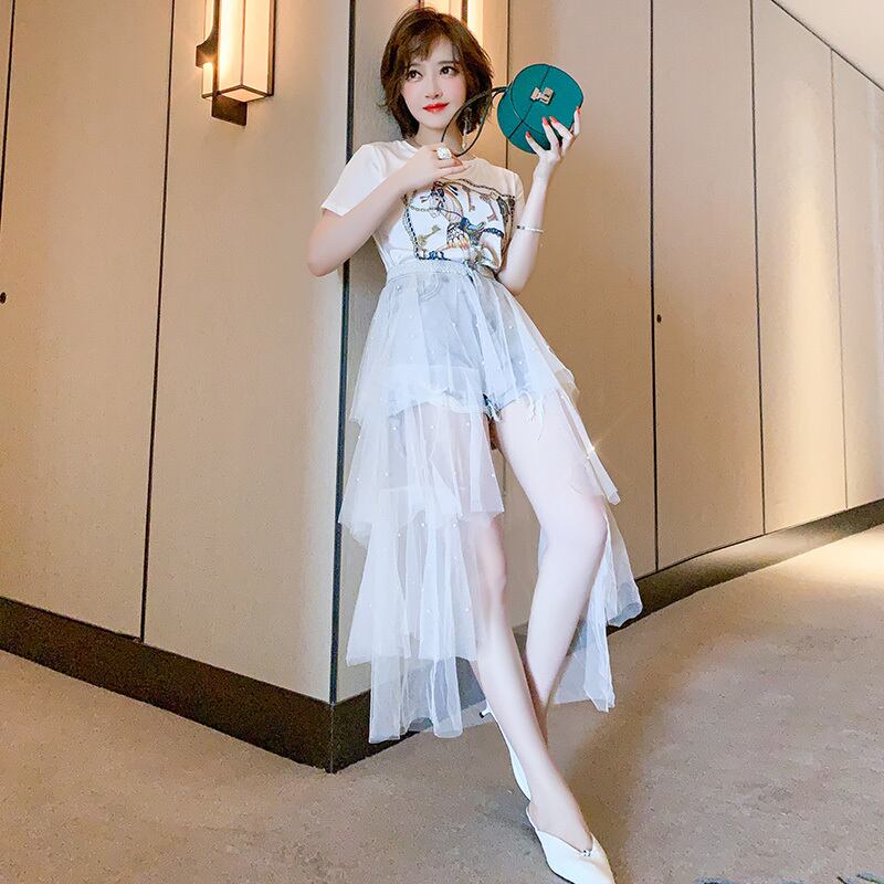 プリントTシャツ メッシュショーツ セット スプリング 春物 ブルマー シルキー MIUCO74427915701