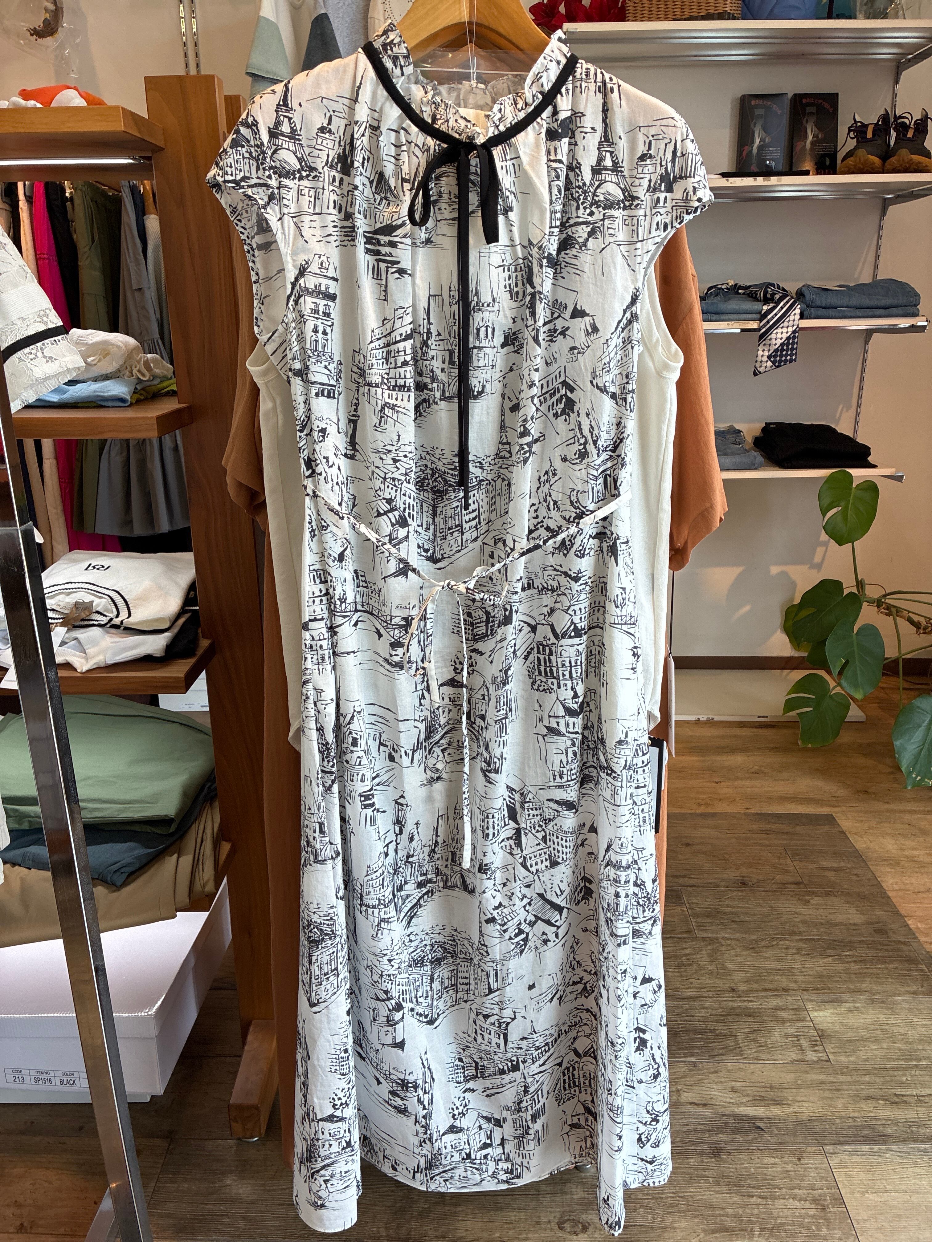 パリ柄ワンピース、涼しいワンピース、上品なワンピース | AvenirGlanz