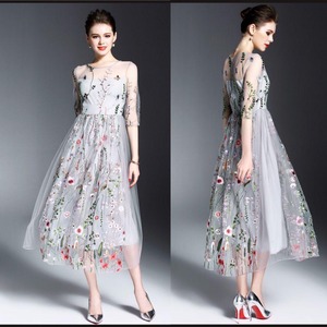 ★送料無料★11号(L)☆トレンド刺繍花柄チュ－ルワンピ(OPN2445）