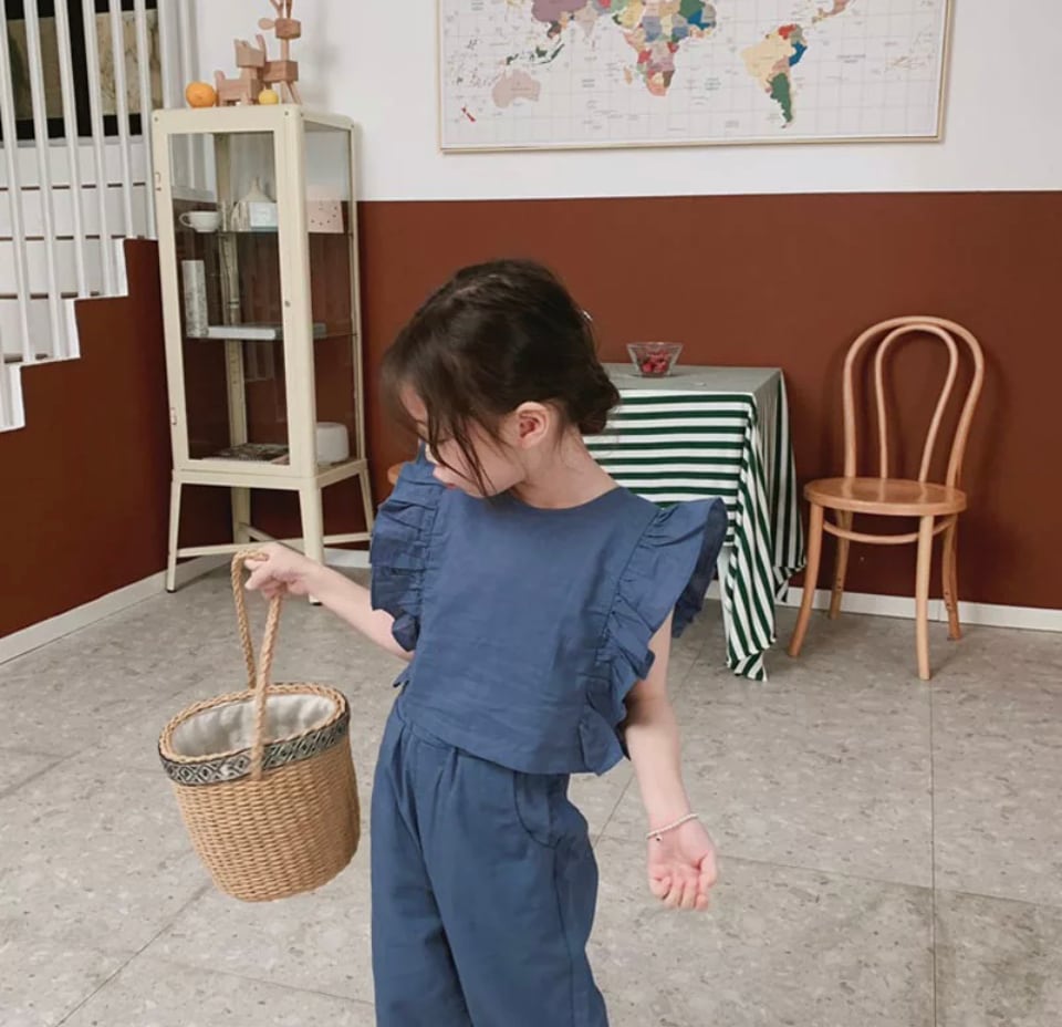 バッグリボンセットアップ…..海外子供服 女の子 フリル プチプラ サマー