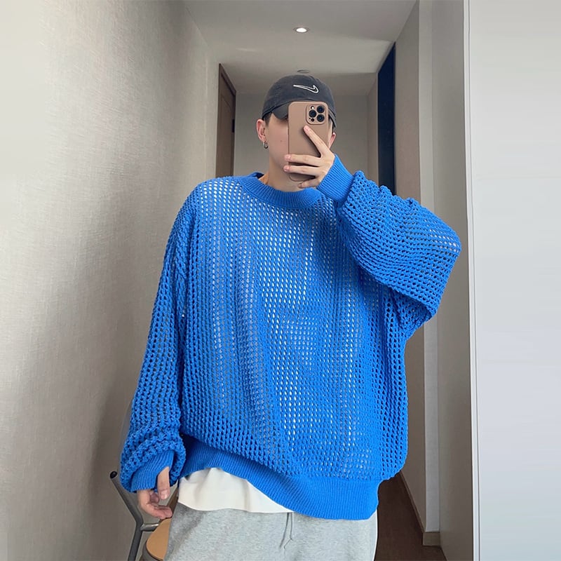 dannyandzeeホール編み薄手クルーネックニット | mblueshop