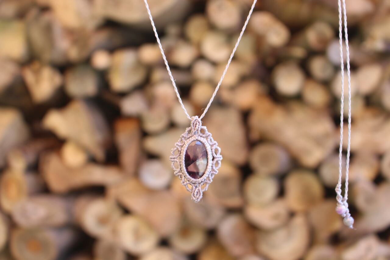 Trapiche amethyst micro macrame design pendant