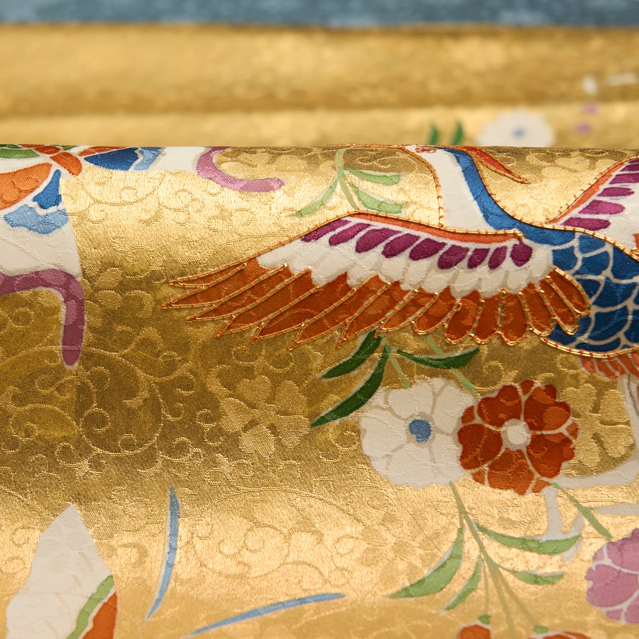 鳳凰と蝶々の模様 手描友禅に摺箔 名古屋帯 【未着用品】 | かわの屋