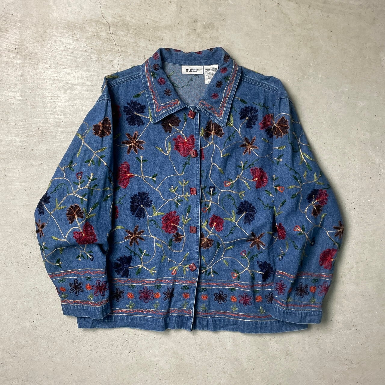 units デニムジャケット デニムシャツ 刺繍デザイン 花柄 総柄 