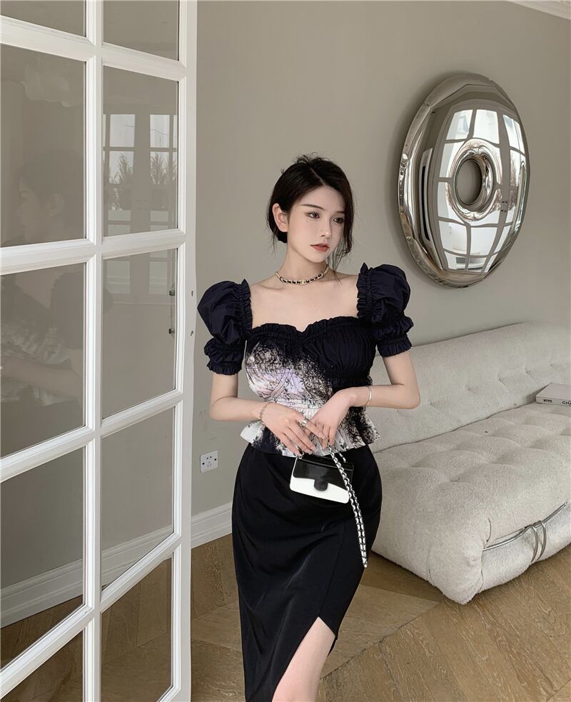 カラーフローラルシャツ サマーショートブラック 夏物 花柄 スクウェア ブラックストロベリース26925147644