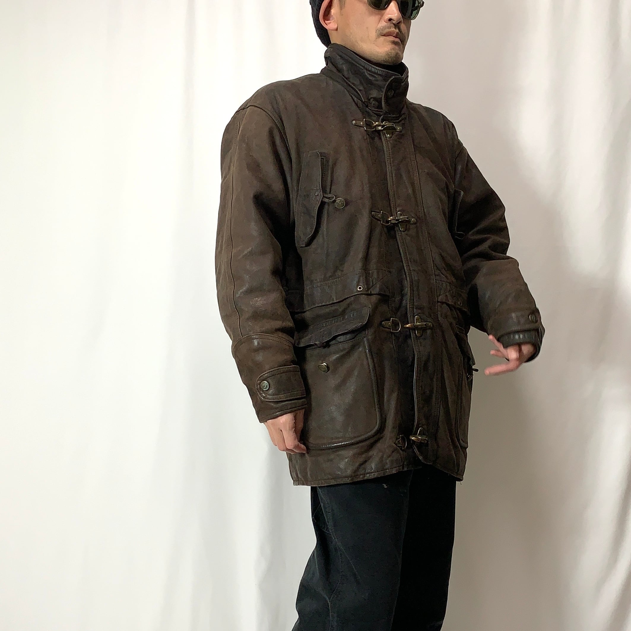 vintage old Italy 90s Fireman Leather Jacket レザーファイヤーマン