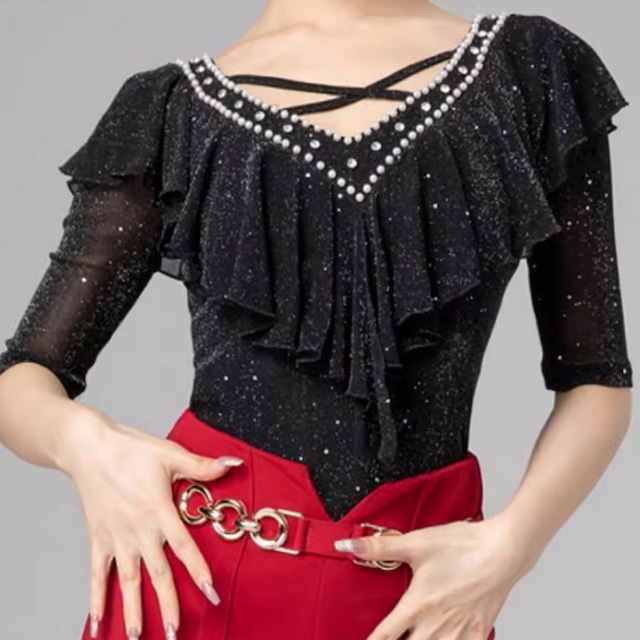 クロスネック ミッドスリーブ デザイン フリルトップスds0118