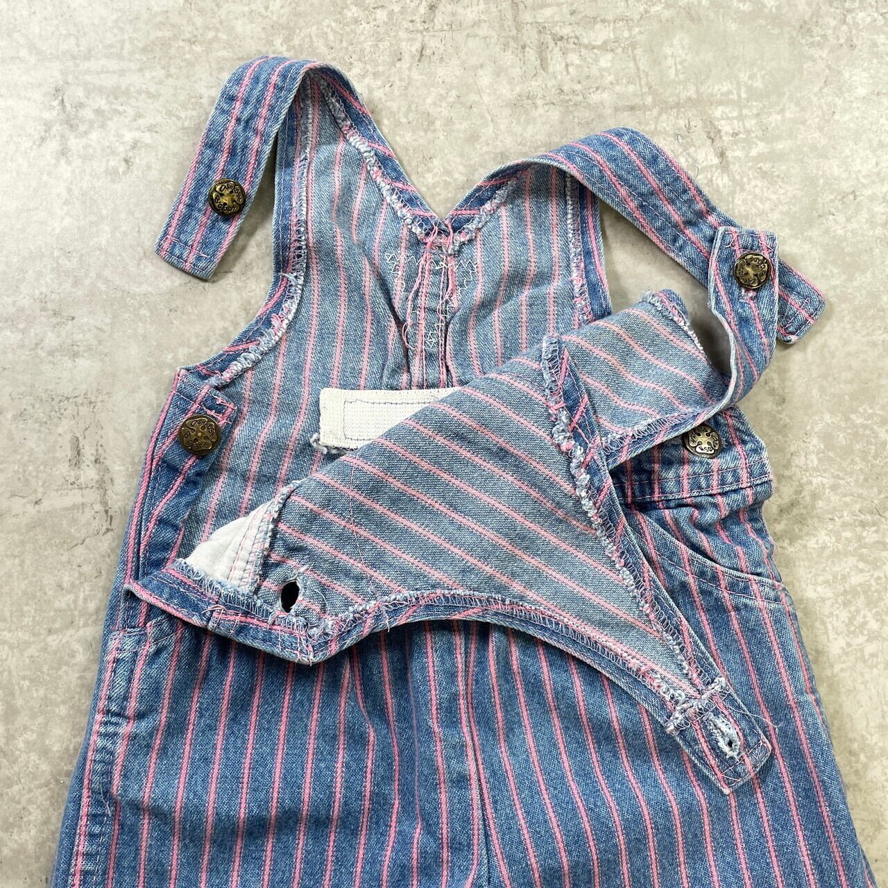 80s OSHKOSH ヒッコリー オーバーオール アメリカ製 ビンテージ kids】 80-90年代 USA製 OSHKOSH オシュコシュ ピンクヒッコリー