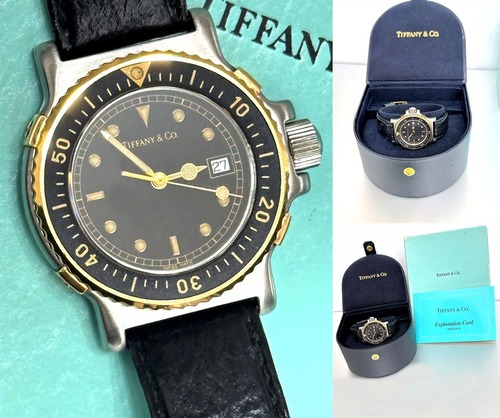 TIFFANY　ティファニー　ダイバー デイト　ウォッチ　18K YG SS　時計　純正　ケース 取説付き　K18　イエローゴールド