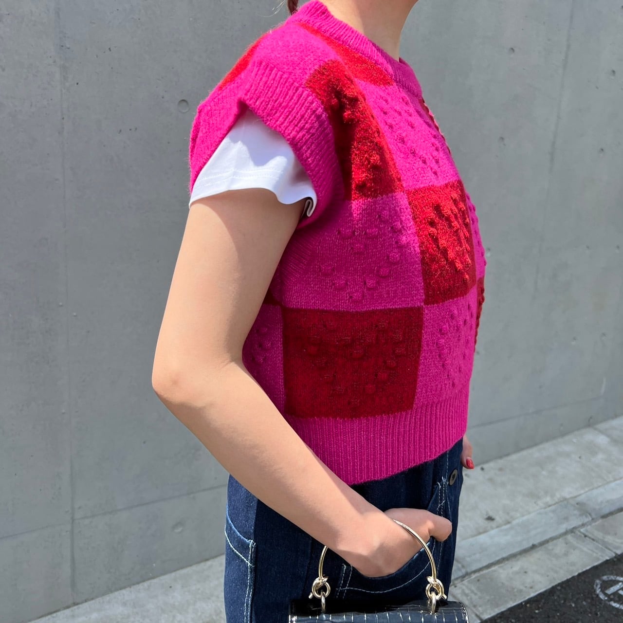 ハートモチーフギンガムチェックニットベスト _LN01294 | lanan(ラナン)