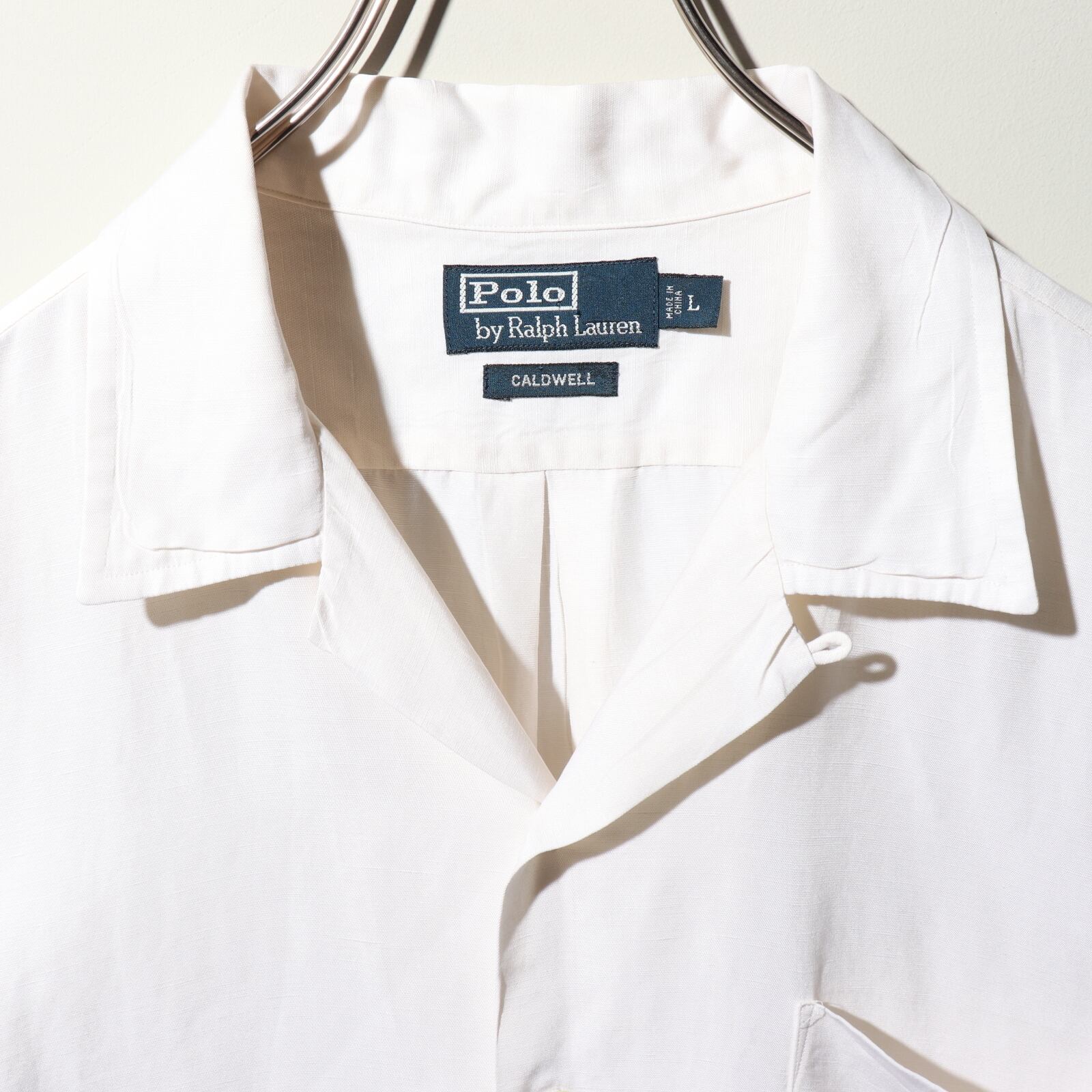 L Caldwell 白 ポロラルフローレン 半袖開襟シャツ シルクリネン オフ  
