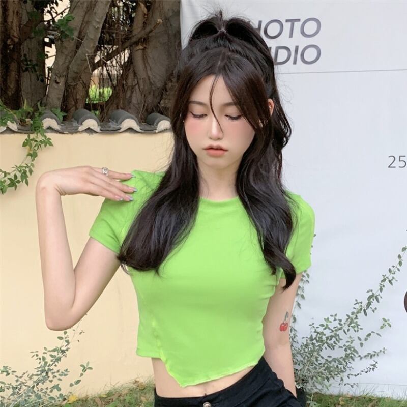 スプリングサマーショートラウンドネックスタンダードTシャツ シャツ トップス スリム レトロ 春物 夏物 Oネック YY-ファッション78210497329