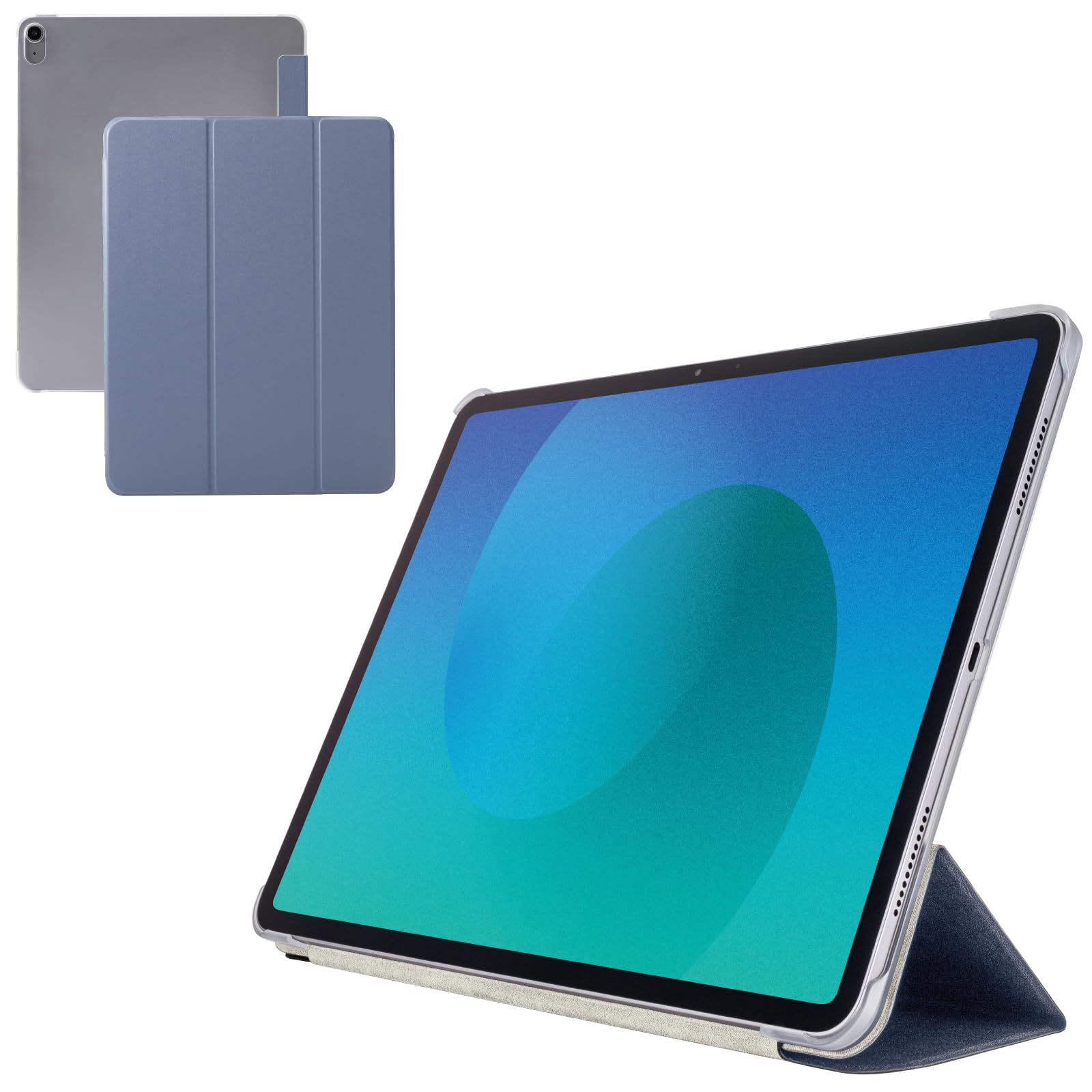 エレコム iPad Air 13インチ (M4/M3/M2) 2026/2025/2024年 ケース 背面クリア 変えられる2つのスタンド角度 スリープモード対応 傷や汚れが付きにくいソフトレザー ブルーグレー TB-A25XWVBG