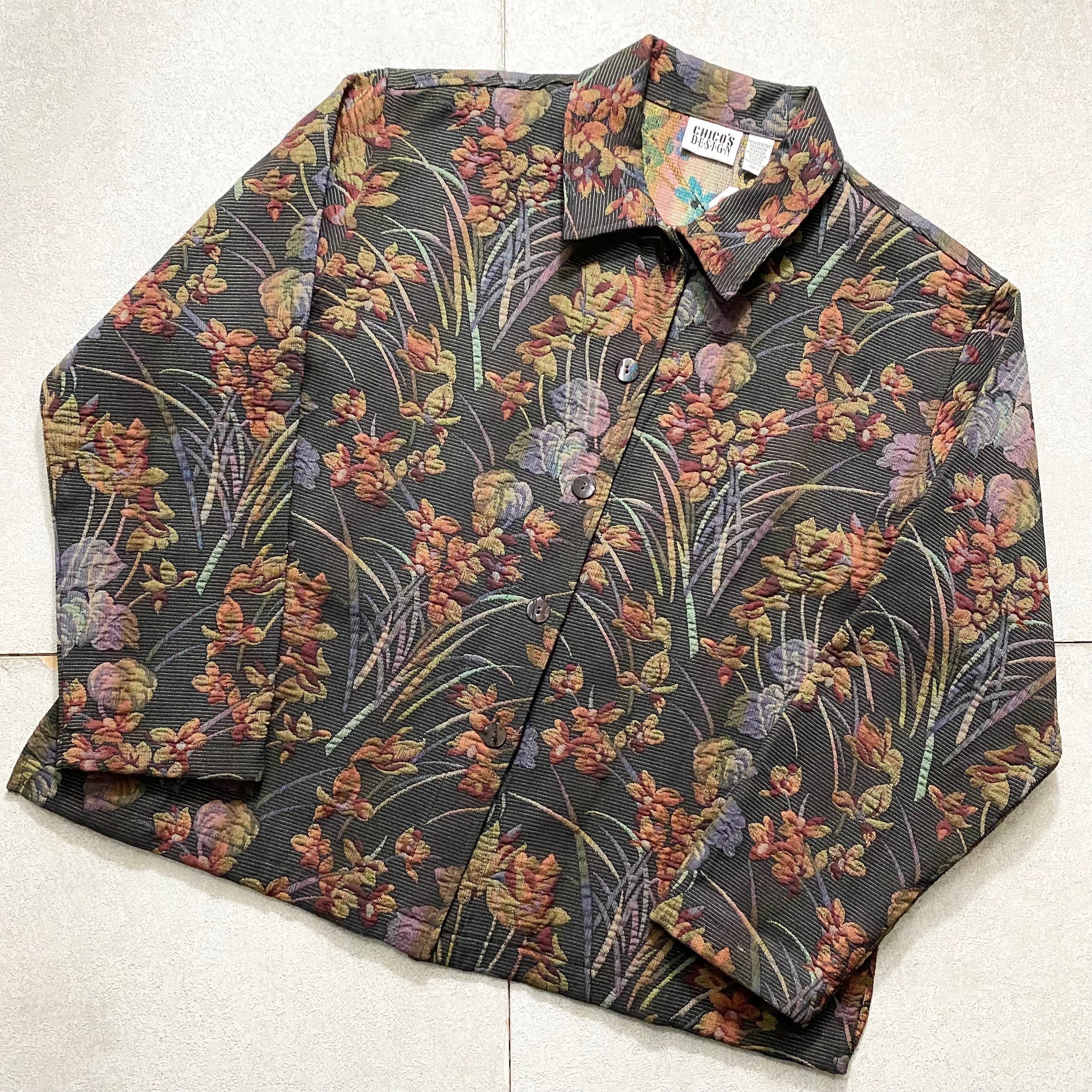old CHICO'S DESIGN botanical pattern gobelin style jacket | NOIR