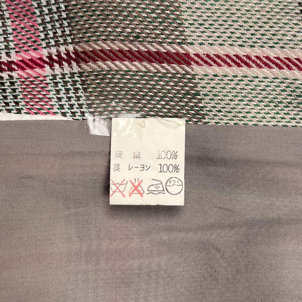 イタリア製 リネン100% GIORGIO ARMANI ジョルジオアルマーニ チェック ジャケット 38/ピンク×グレー レディース ビンテージ